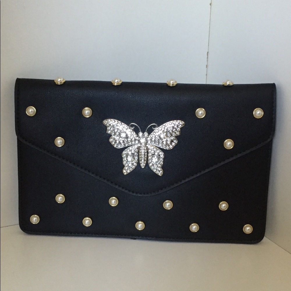 Black clutch with crossbody strap - Picture 4 of 13
